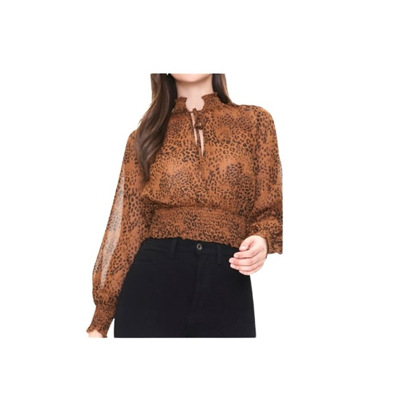 Forever 21 Cheetah Print Sheer Cropped Blouse M NWT - Picture 1 of 8